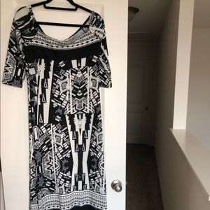 Off the shoulder black and white, tribal dress.